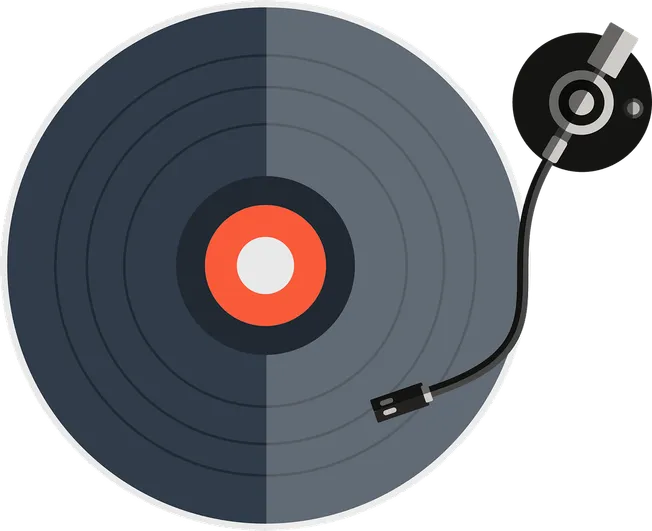 Vinyl record with turntable and tonearm for music playback and DJing, digital audio equipment, music production and sound rec