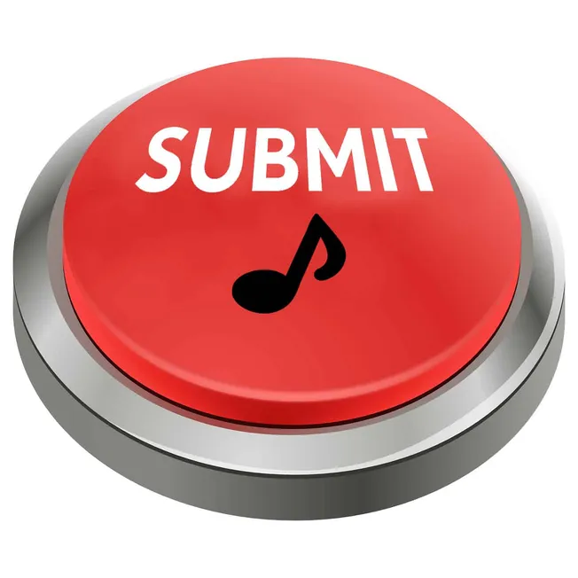 Submit music button icon for sharing music or content online.