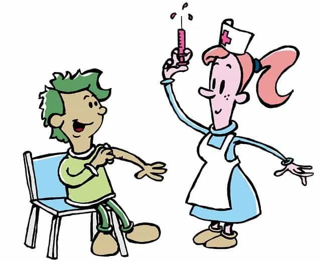 Injection therapy in pediatric healthcare, illustrated by a nurse administering a vaccine to a smiling child, emphasizing vac