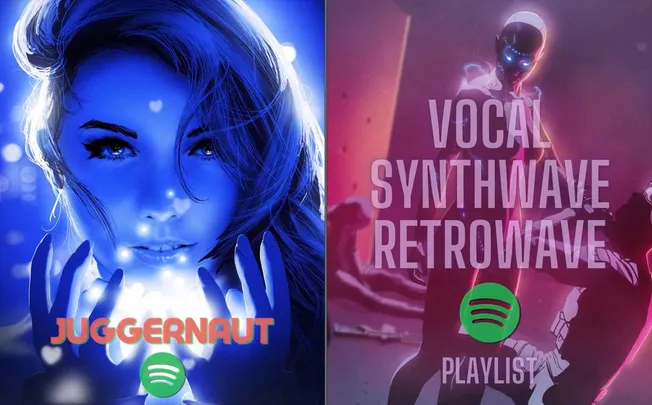 Futuristic digital artwork of a woman with glowing effects, representing innovative music and technology synergy, with Spotif