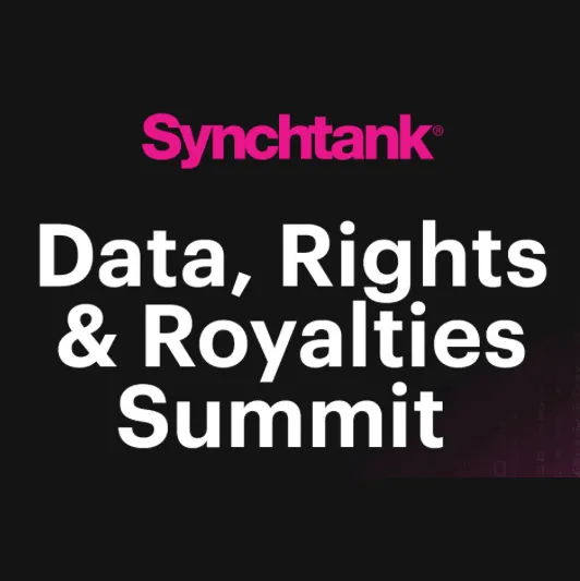 Synchtank Data Rights and Royalties Summit promotional banner with event title and branding for music rights management and r