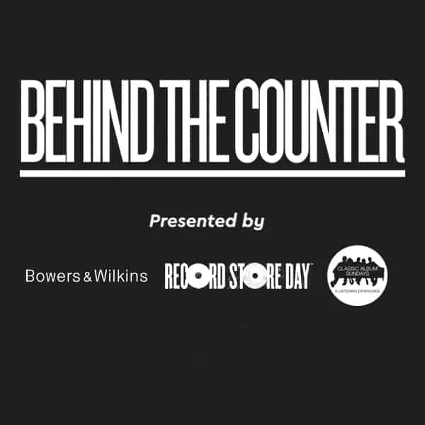 Behind the Counter event promotional graphic, featuring music industry sponsors and logos, emphasizing record store day and m