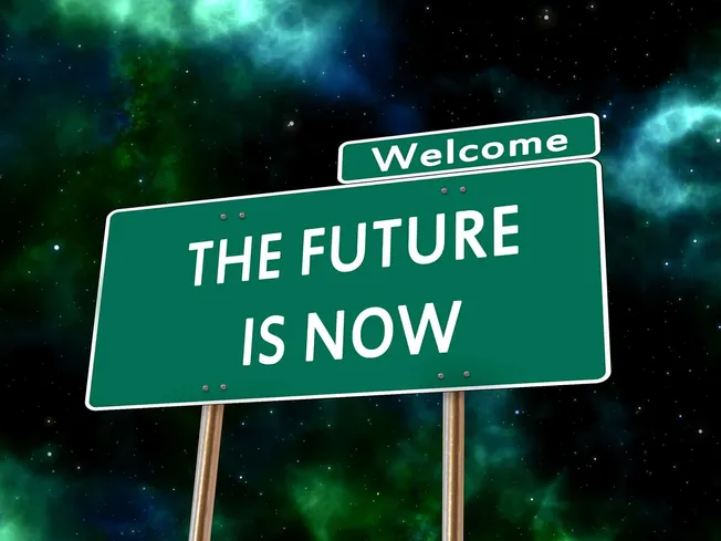 Optimal music industry future headline sign against cosmic space background.