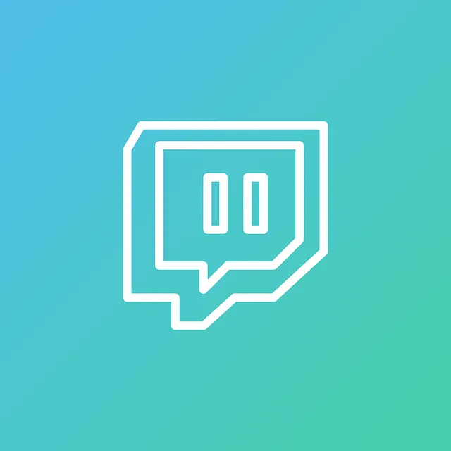 Twitch logo icon in white outline on a gradient blue background representing live streaming and gaming.