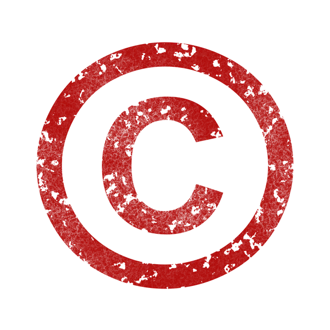 Red background with distressed copyright symbol, digital media, online content, music industry, branding, media platform, Hyp