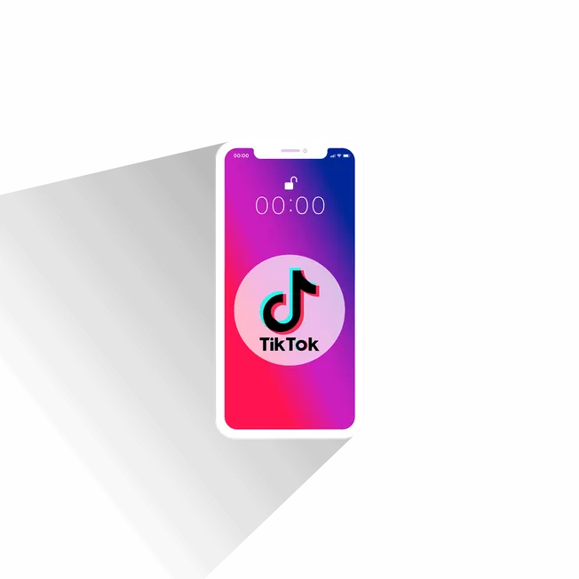 TikTok app on a smartphone screen with colorful gradient background showcasing popular social media platform for music, dance