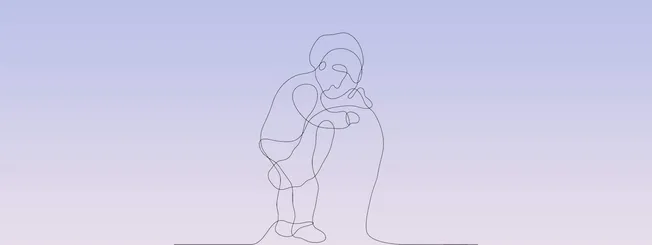 Single line art illustration of a parent hugging a child, emphasizing family love and emotional connection, ideal for music i