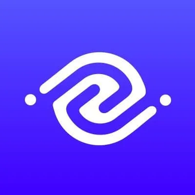 A digital icon featuring a white stylized fingerprint on a blue gradient background, representing digital identity, security,