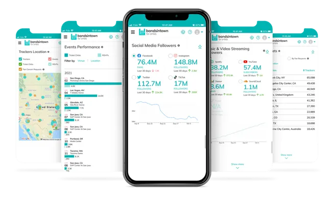 Bandsintown music event analytics mobile app interface for artists and performers.
