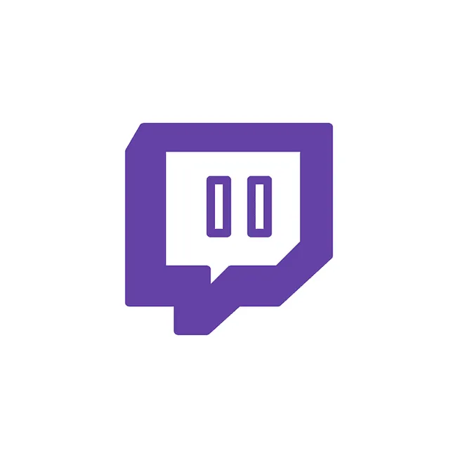 Twitch logo icon, purple and white streaming platform emblem for gaming and live broadcasting.