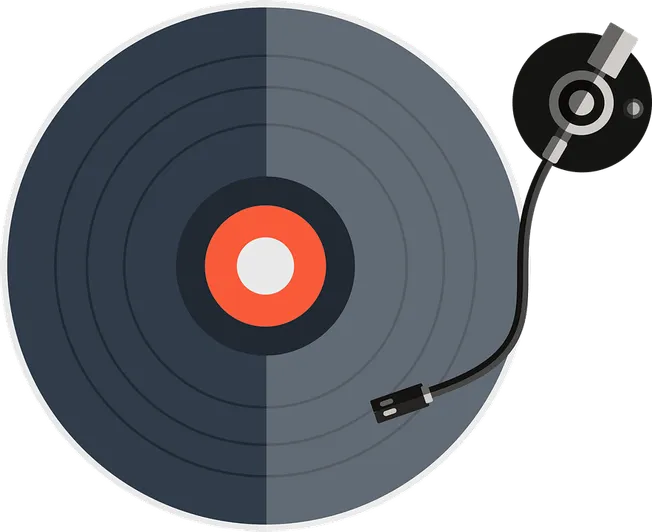 Vinyl record player with tonearm and target design, music industry equipment, DJ turntable for vinyl music, vintage audio gea