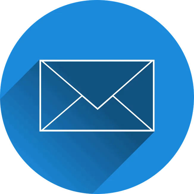 Email icon illustration with envelope inside a blue circle for digital marketing, communication, and online messaging.