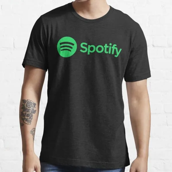 Spotify logo t-shirt, black choice for digital music fans, trendy casual wear, music streaming branding, modern music merchan