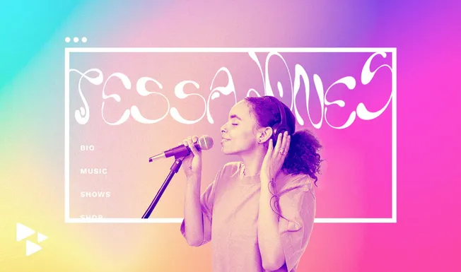 Vibrant colorful background with a female singer wearing headphones, singing into a microphone, representing music, singing,
