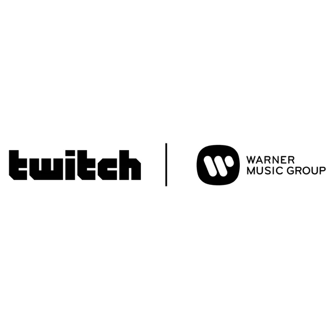 Twitch and Warner Music Group collaboration logo, digital graphic, representing partners in digital music distribution, strea