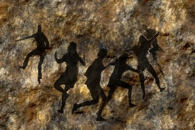 Children's silhouettes jumping and playing on a rocky surface, symbolizing fun and outdoor activities.