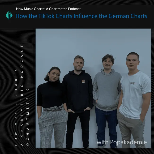 Music industry insights podcast with Popakademie, team of young professionals discussing music charts influence in Germany, m