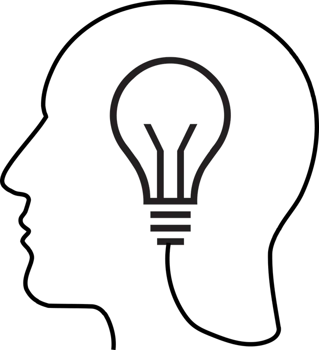 Innovative music industry concept featuring a human profile with a lightbulb inside, symbolizing creativity, ideas, and innov