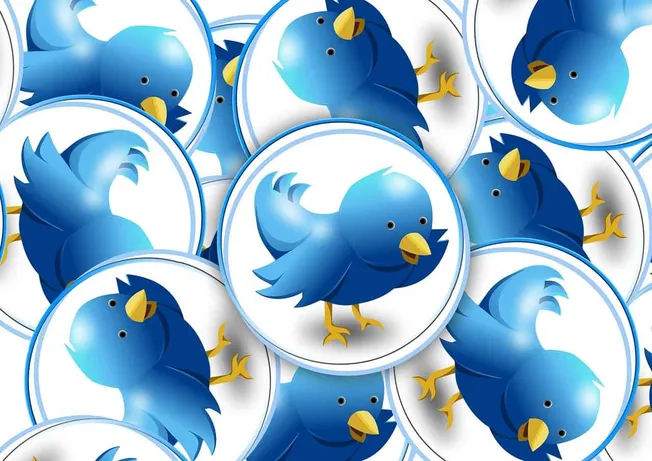 Blue bird logo stickers representing Twitter, social media branding, meme culture, digital communication, social networking,