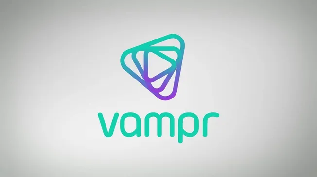 Vampr logo, digital music networking app for artists and musicians collaboration, vibrant neon design, media and entertainmen