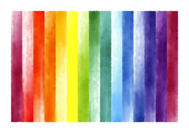 Vibrant rainbow watercolor stripes in order of the spectrum, symbolizing diversity and creativity for music, art, and digital