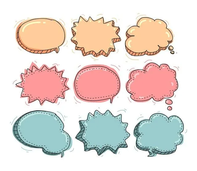 Speech bubble illustrations in pastel colors, suitable for creative design and social media content.