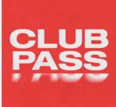Club pass digital membership card with bold red background and white text, for access to exclusive events and content.