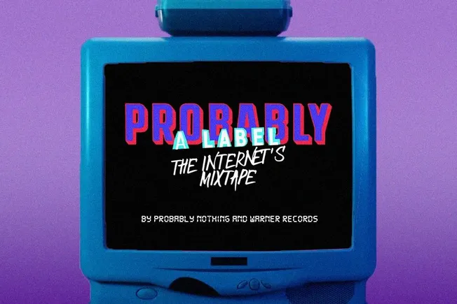 Proably internet's mixtape on vintage computer monitor, colorful digital art, internet culture, music streaming, digital musi