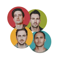 Young adult men with different skin tones and hairstyles, modern casual fashion, diverse group, contemporary style, portrait