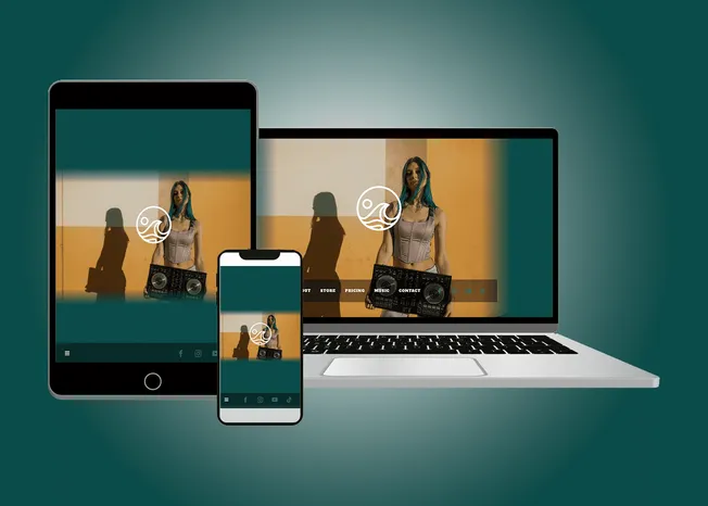 DJ music artist promotion on digital devices, showcasing streaming and online presence, with focus on music industry, digital