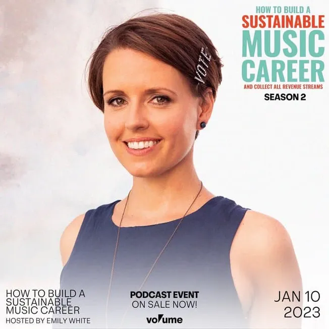 Buildsustainable-music-career-emily-white-podcast-event-Jan-10-2023.