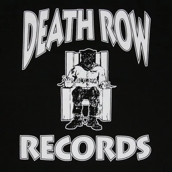 Death Row Records logo featuring a seated figure in chains with bold typography, representing a historic hip-hop record label