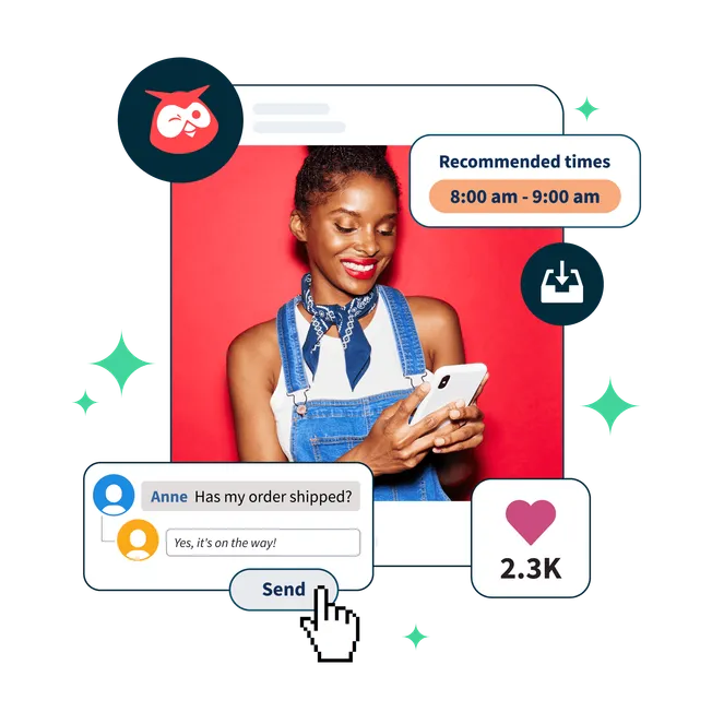 Order status update, customer service interaction on mobile, digital shopping, social media engagement, online purchase confi