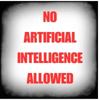 Artificial intelligence warning sign with bold red text on a gray background.