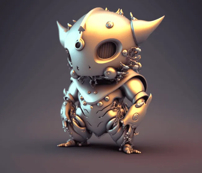 Robotic monster character with a helmet and mechanical limbs for digital art showcases, gaming, and entertainment content.