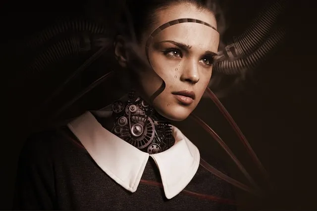 Mechanical woman portrait highlighting human-robot integration and futuristic AI technology for innovative insights in digita