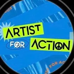 Artwork featuring "Artist for Action" campaign with vibrant colors and dynamic typography promoting music industry activism.