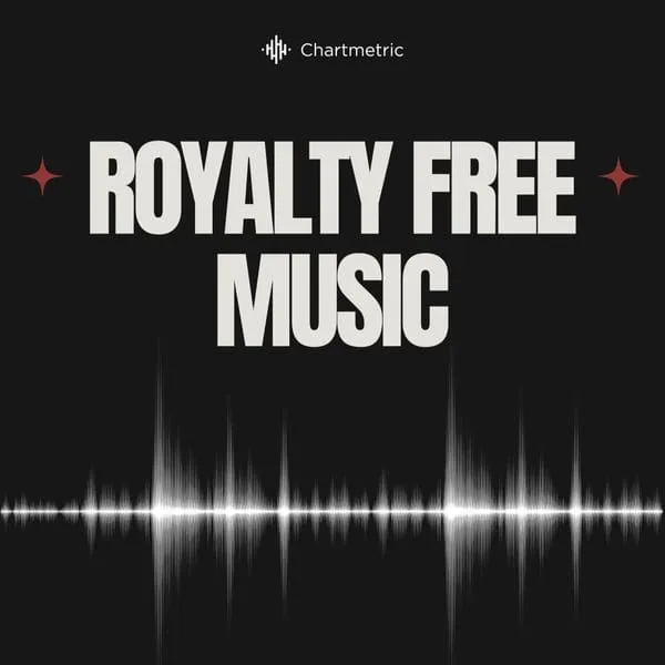 Royalty free music banner with sound wave graphic and bold text for free music content, royalty free audio, and licensing, su