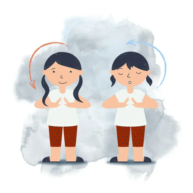 Girl with two different emotional states, representing emotional change or mood shift, cartoon illustration aimed at mental h