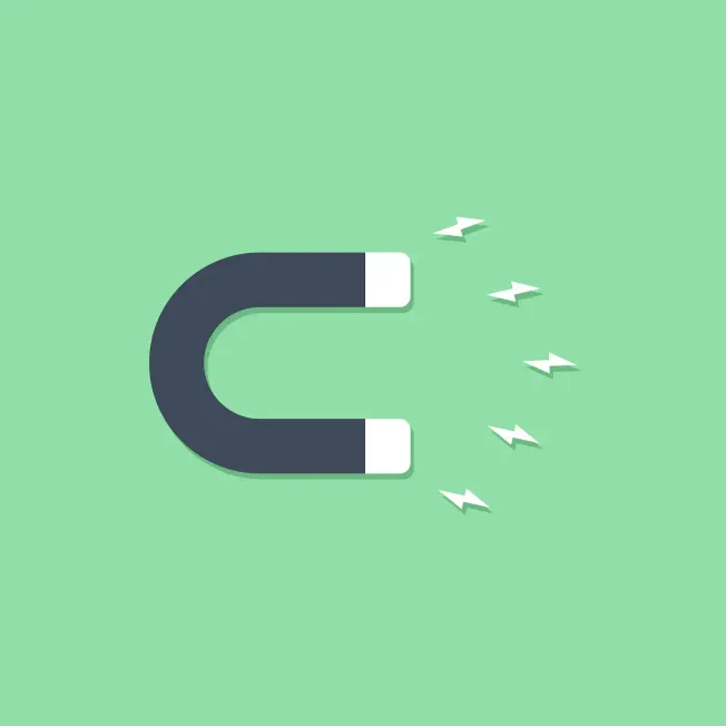 Magnet attracting digital signals, representing marketing strategies or data transfer, with a green background. Suitable for