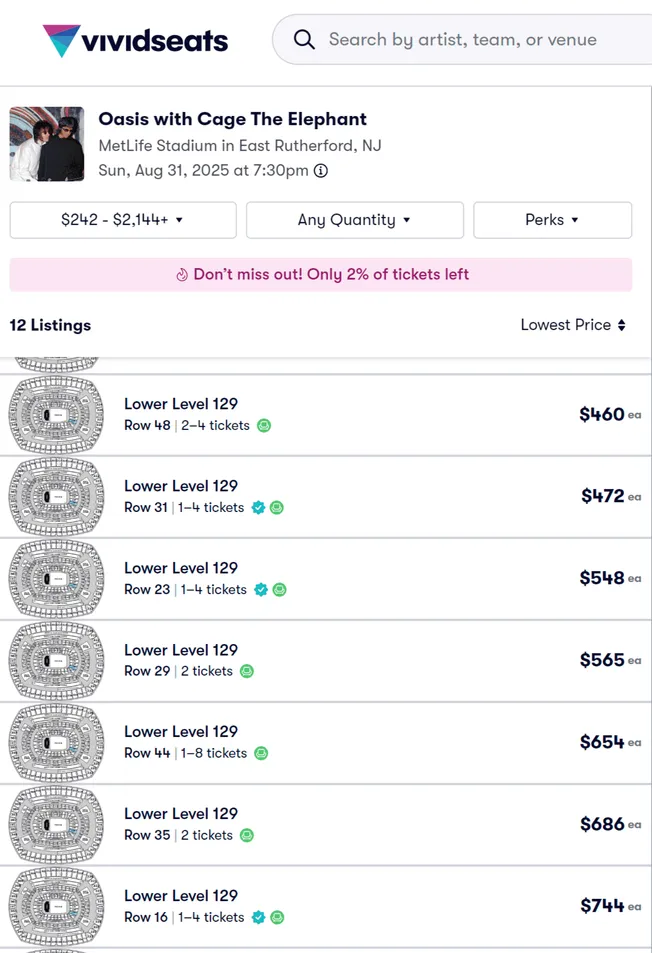 Scalpers offer hundreds of US Oasis tickets
