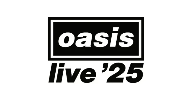 Oasis live 2025 concert promotional logo, black and white music event branding for Oasis music performance, iconic concert po