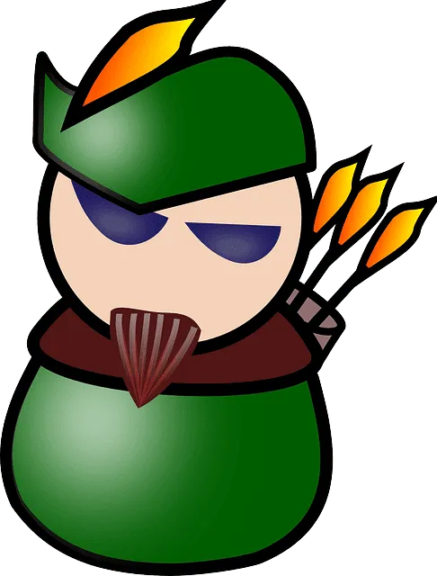 Fullscreen Image of a Cartoon Warrior with Arrows and a Fan, Performing a Blowing Attack, Illustration for Gaming or Fantasy