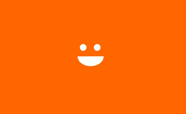 Happy face with orange background, digital illustration representing positive music industry, vibrant emoji for social media,
