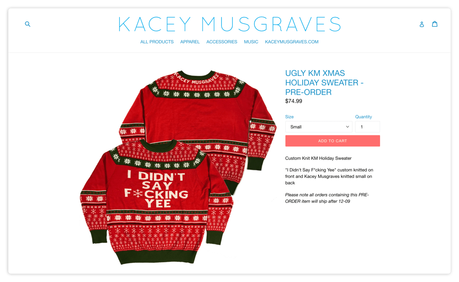 Festive ugly Christmas sweaters with humorous slogans, perfect for holiday parties and gifting. Designed by Kacey Musgraves, featuring holiday patterns and humorous text, available for pre-order at Hypebot.