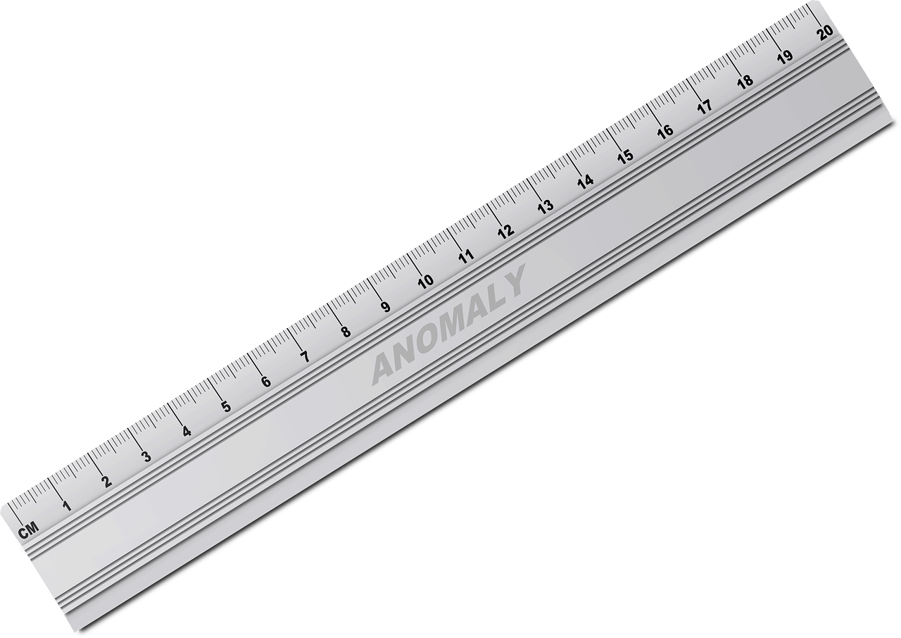 Anomaly ruler, silver metal measuring scale with "ANOMALY" text, used for precise measurement and calibration in scientific and industrial applications.