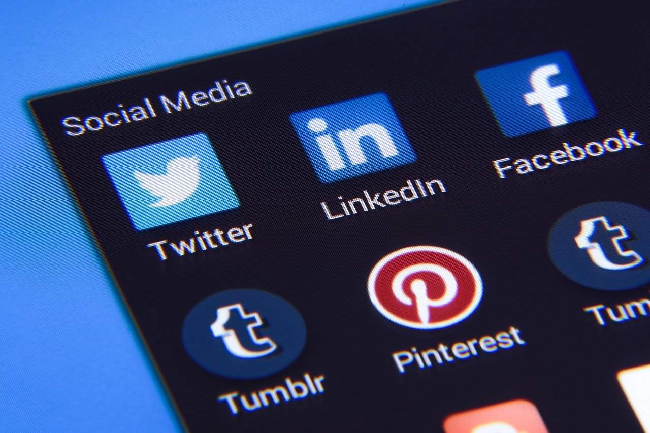 Social media icons showcasing popular platforms like Twitter, LinkedIn, Facebook, Tumblr, and Pinterest for digital marketing and social networking.