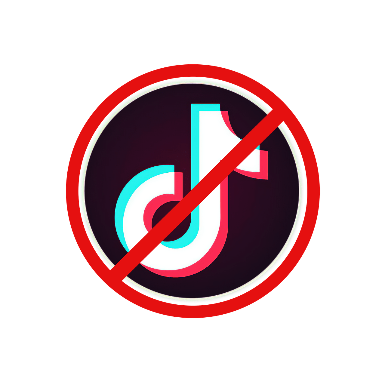 Blocked TikTok logo with a red prohibition sign over it, representing restrictions or bans on TikTok usage.