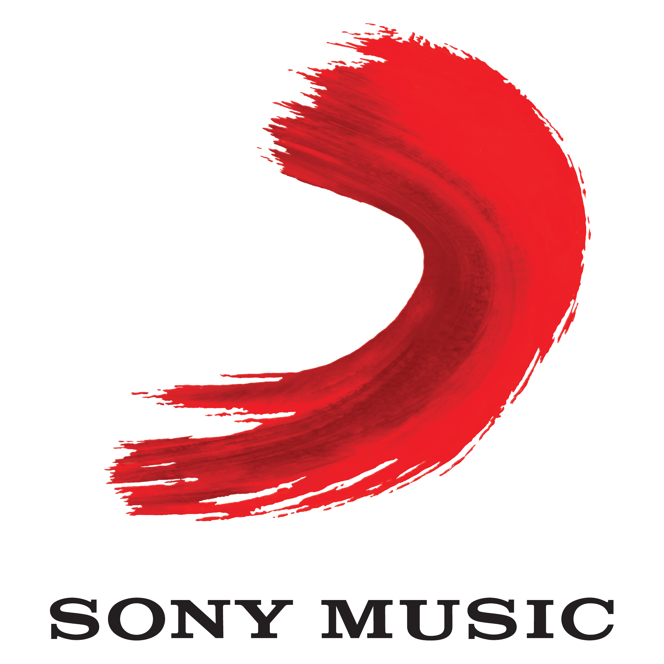 Red Sony Music logo with brushstroke design and black text, representing the global music company.