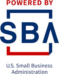 SBA logo with red, blue, and white design emphasizing US Small Business Administration support and branding.
